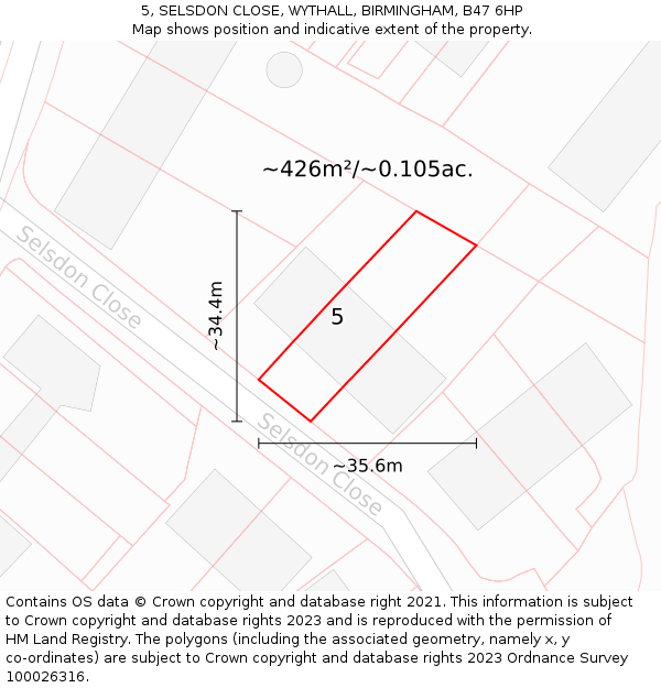 5, SELSDON CLOSE, WYTHALL, BIRMINGHAM, B47 6HP: Plot and title map