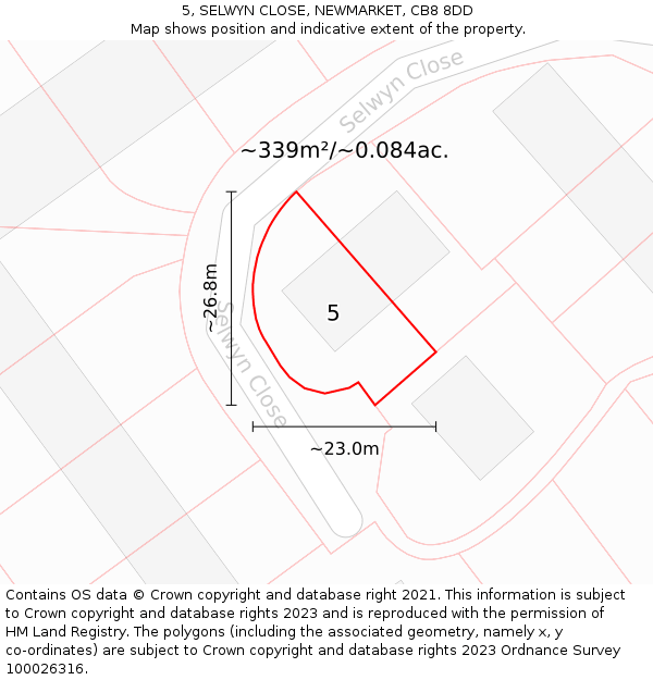 5, SELWYN CLOSE, NEWMARKET, CB8 8DD: Plot and title map