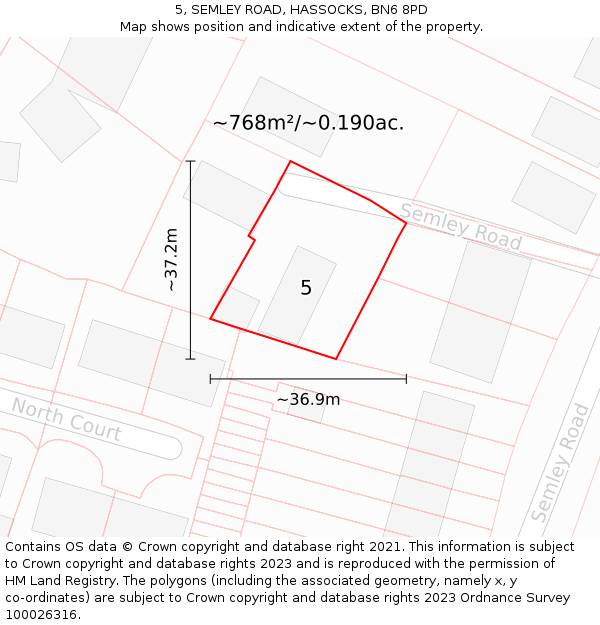 5, SEMLEY ROAD, HASSOCKS, BN6 8PD: Plot and title map