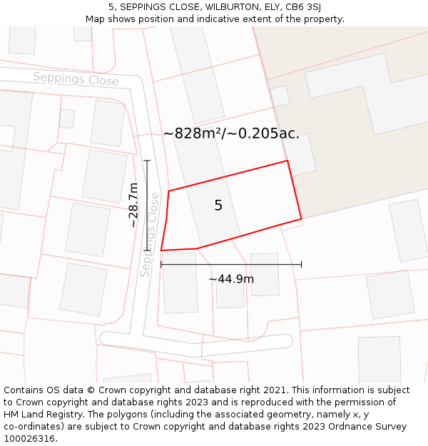 5, SEPPINGS CLOSE, WILBURTON, ELY, CB6 3SJ: Plot and title map