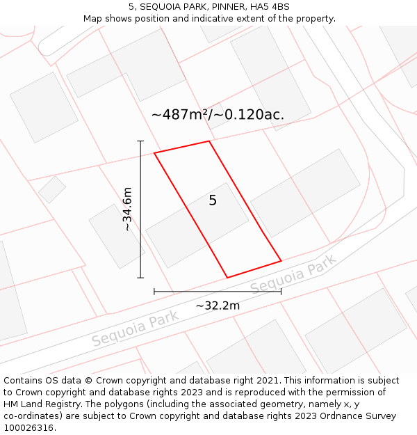5, SEQUOIA PARK, PINNER, HA5 4BS: Plot and title map