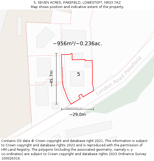 5, SEVEN ACRES, PAKEFIELD, LOWESTOFT, NR33 7AZ: Plot and title map