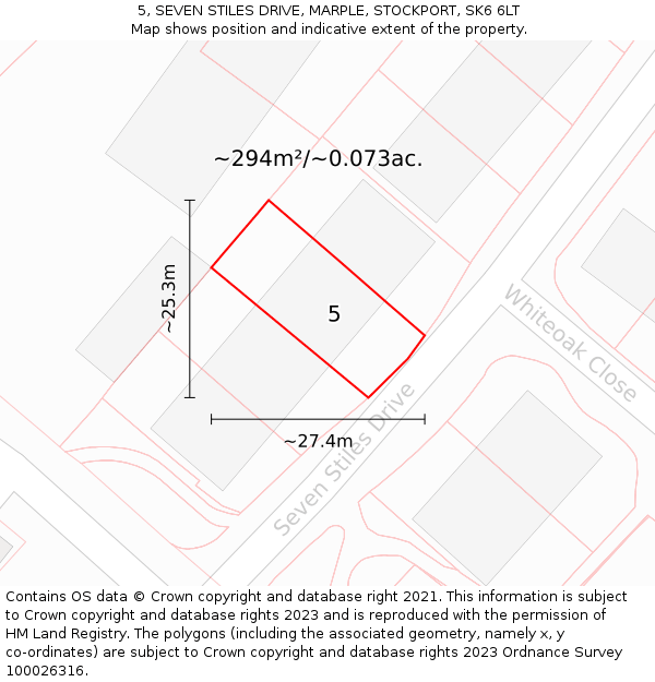 5, SEVEN STILES DRIVE, MARPLE, STOCKPORT, SK6 6LT: Plot and title map