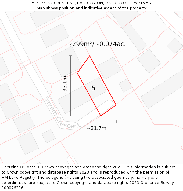 5, SEVERN CRESCENT, EARDINGTON, BRIDGNORTH, WV16 5JY: Plot and title map
