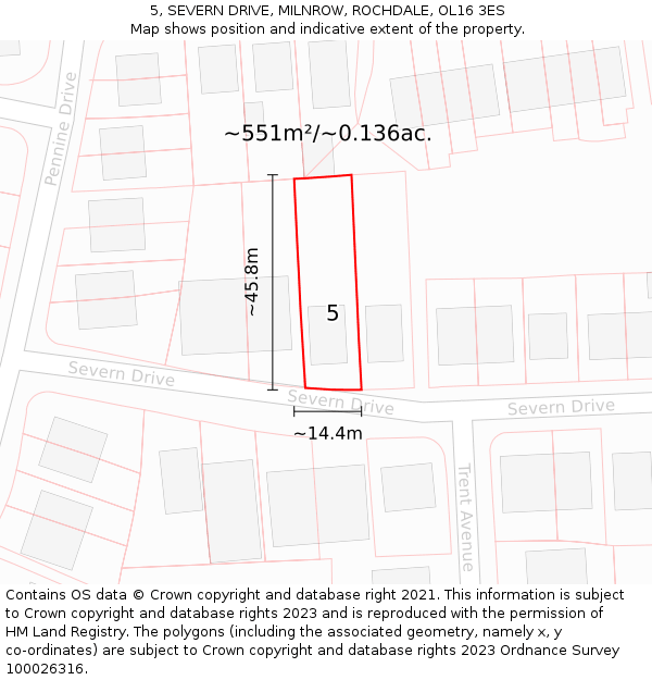 5, SEVERN DRIVE, MILNROW, ROCHDALE, OL16 3ES: Plot and title map