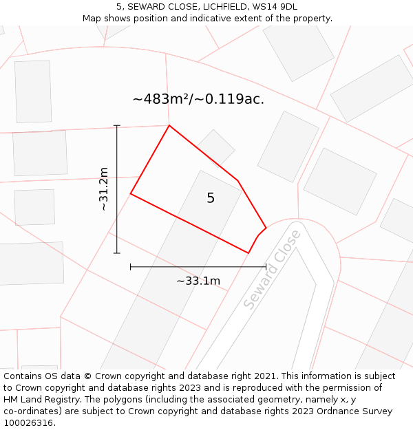 5, SEWARD CLOSE, LICHFIELD, WS14 9DL: Plot and title map