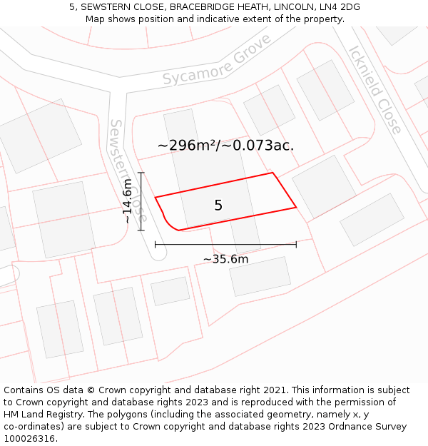 5, SEWSTERN CLOSE, BRACEBRIDGE HEATH, LINCOLN, LN4 2DG: Plot and title map