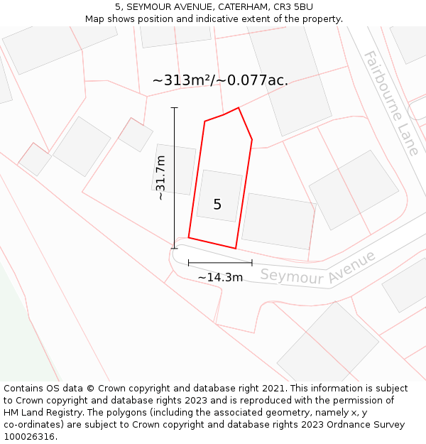 5, SEYMOUR AVENUE, CATERHAM, CR3 5BU: Plot and title map