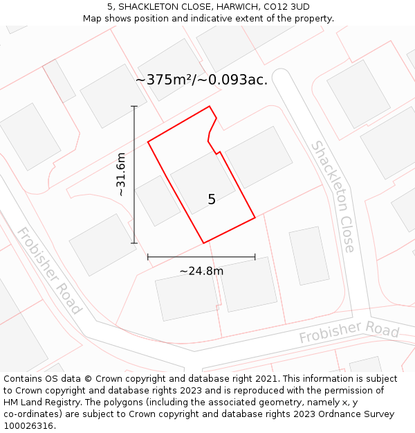 5, SHACKLETON CLOSE, HARWICH, CO12 3UD: Plot and title map
