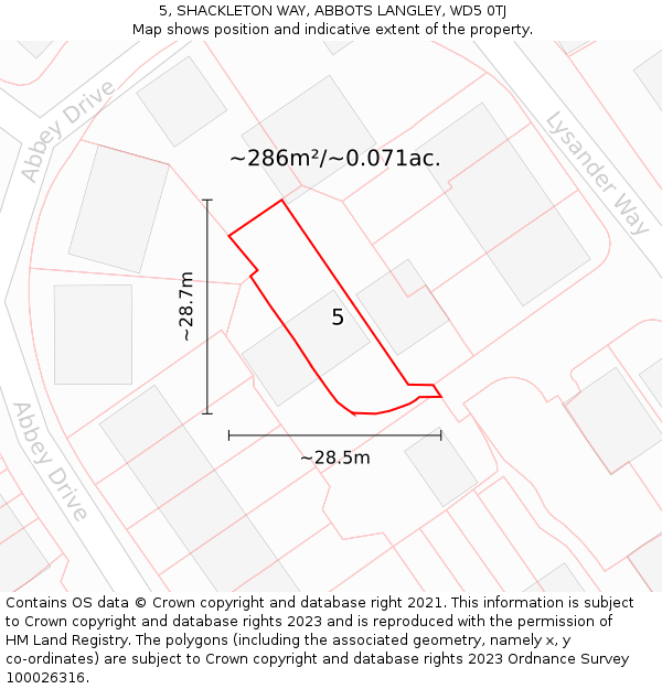 5, SHACKLETON WAY, ABBOTS LANGLEY, WD5 0TJ: Plot and title map