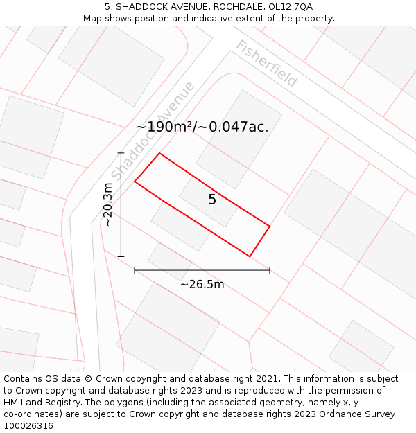 5, SHADDOCK AVENUE, ROCHDALE, OL12 7QA: Plot and title map