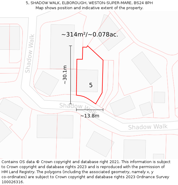 5, SHADOW WALK, ELBOROUGH, WESTON-SUPER-MARE, BS24 8PH: Plot and title map