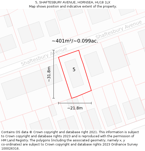 5, SHAFTESBURY AVENUE, HORNSEA, HU18 1LX: Plot and title map