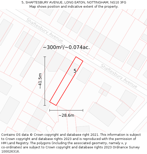 5, SHAFTESBURY AVENUE, LONG EATON, NOTTINGHAM, NG10 3FG: Plot and title map