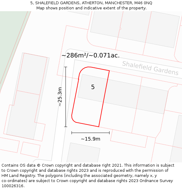 5, SHALEFIELD GARDENS, ATHERTON, MANCHESTER, M46 0NQ: Plot and title map