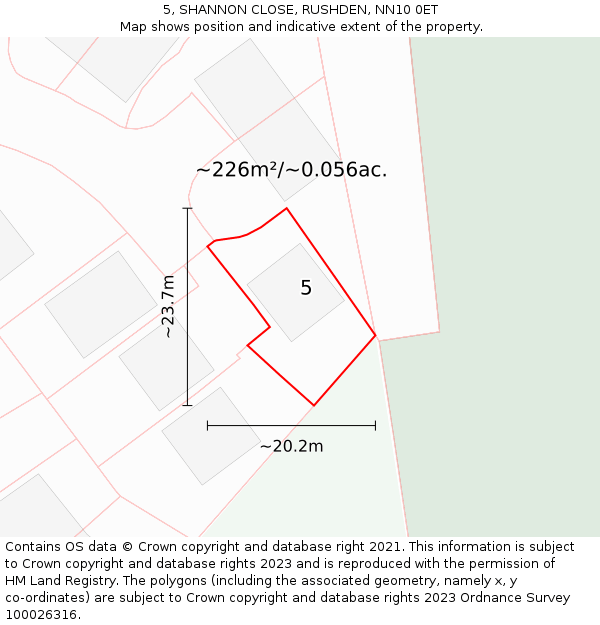 5, SHANNON CLOSE, RUSHDEN, NN10 0ET: Plot and title map