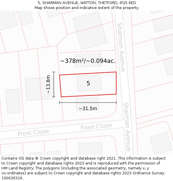 5, SHARMAN AVENUE, WATTON, THETFORD, IP25 6ED: Plot and title map