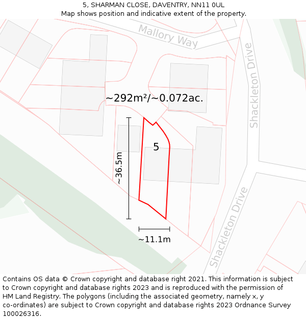 5, SHARMAN CLOSE, DAVENTRY, NN11 0UL: Plot and title map
