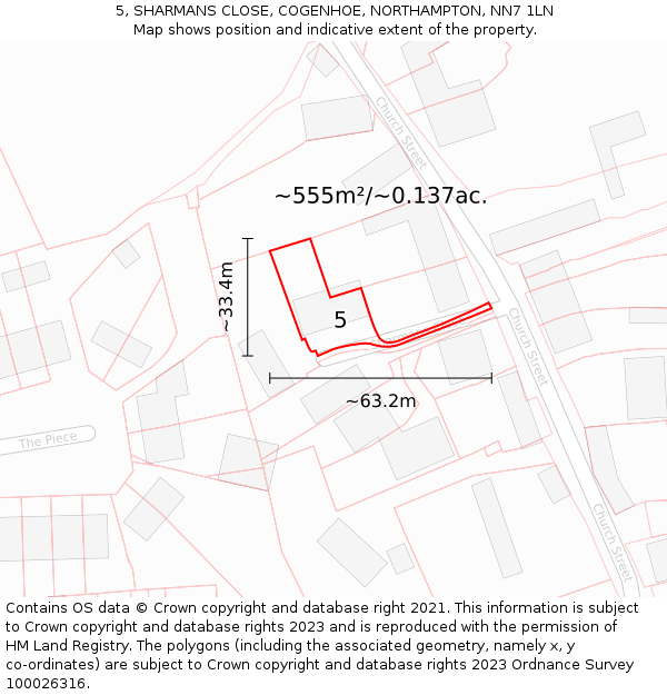 5, SHARMANS CLOSE, COGENHOE, NORTHAMPTON, NN7 1LN: Plot and title map