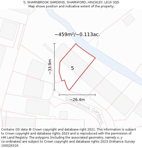 5, SHARNBROOK GARDENS, SHARNFORD, HINCKLEY, LE10 3QD: Plot and title map
