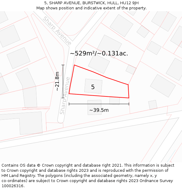 5, SHARP AVENUE, BURSTWICK, HULL, HU12 9JH: Plot and title map