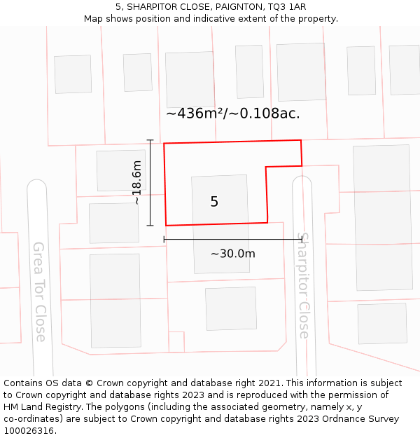 5, SHARPITOR CLOSE, PAIGNTON, TQ3 1AR: Plot and title map