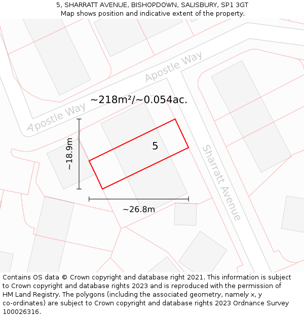 5, SHARRATT AVENUE, BISHOPDOWN, SALISBURY, SP1 3GT: Plot and title map