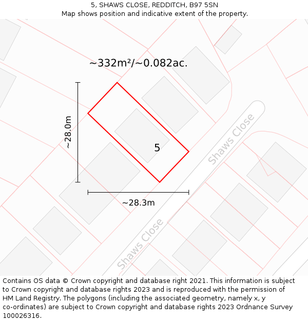 5, SHAWS CLOSE, REDDITCH, B97 5SN: Plot and title map
