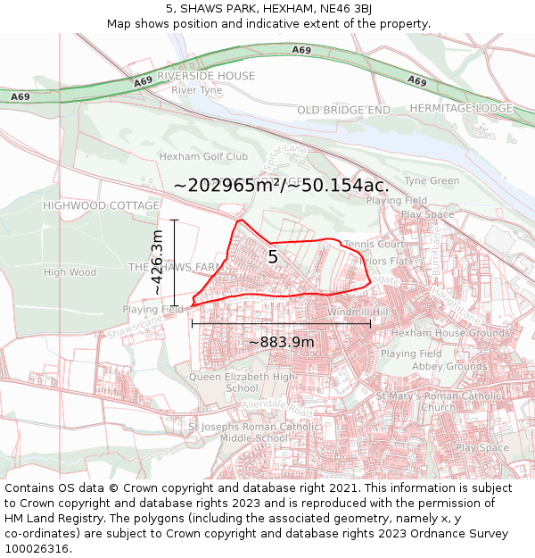 5, SHAWS PARK, HEXHAM, NE46 3BJ: Plot and title map