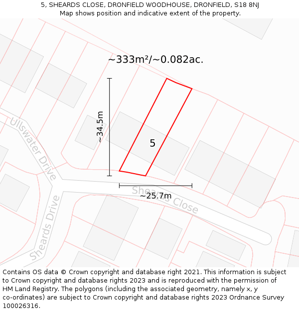 5, SHEARDS CLOSE, DRONFIELD WOODHOUSE, DRONFIELD, S18 8NJ: Plot and title map