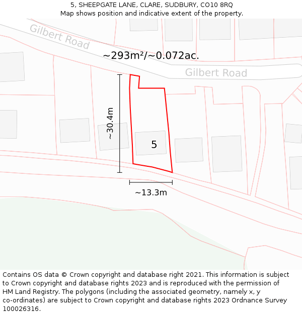 5, SHEEPGATE LANE, CLARE, SUDBURY, CO10 8RQ: Plot and title map