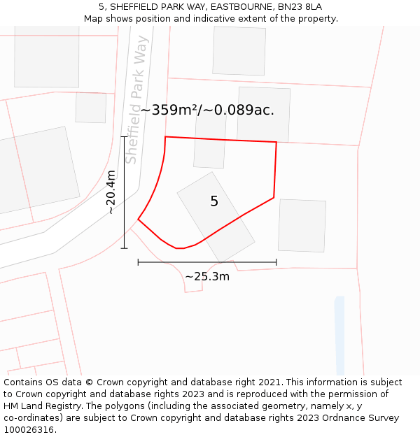 5, SHEFFIELD PARK WAY, EASTBOURNE, BN23 8LA: Plot and title map
