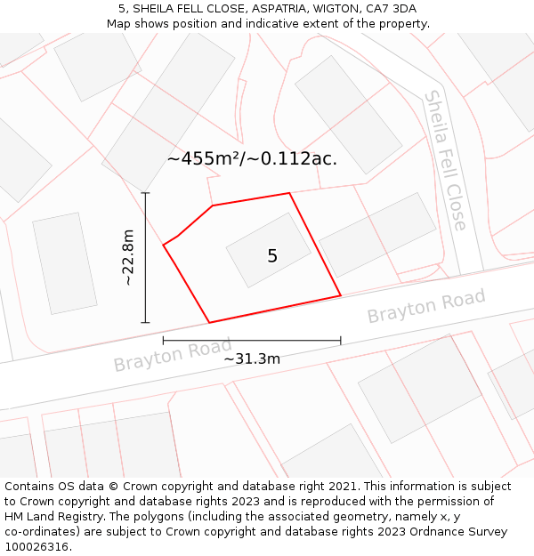 5, SHEILA FELL CLOSE, ASPATRIA, WIGTON, CA7 3DA: Plot and title map