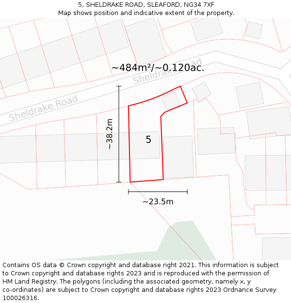 5, SHELDRAKE ROAD, SLEAFORD, NG34 7XF: Plot and title map