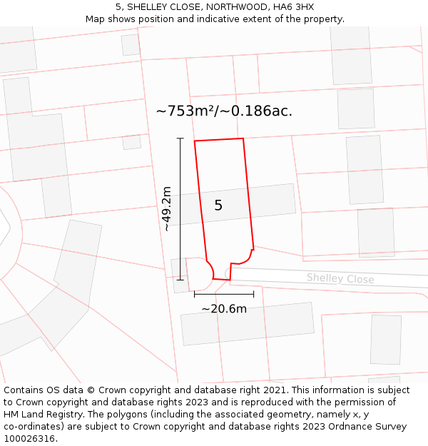 5, SHELLEY CLOSE, NORTHWOOD, HA6 3HX: Plot and title map