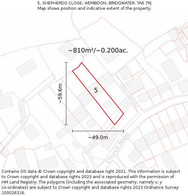 5, SHEPHERDS CLOSE, WEMBDON, BRIDGWATER, TA6 7RJ: Plot and title map