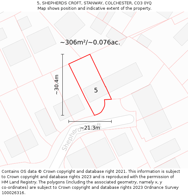 5, SHEPHERDS CROFT, STANWAY, COLCHESTER, CO3 0YQ: Plot and title map