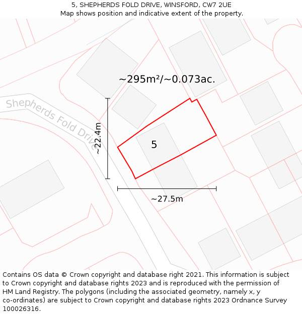 5, SHEPHERDS FOLD DRIVE, WINSFORD, CW7 2UE: Plot and title map