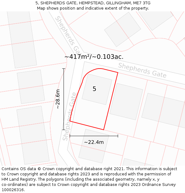 5, SHEPHERDS GATE, HEMPSTEAD, GILLINGHAM, ME7 3TG: Plot and title map