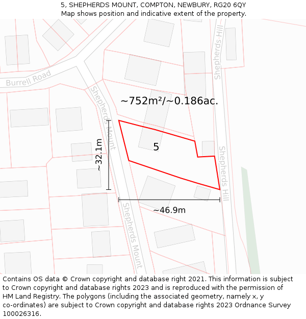 5, SHEPHERDS MOUNT, COMPTON, NEWBURY, RG20 6QY: Plot and title map