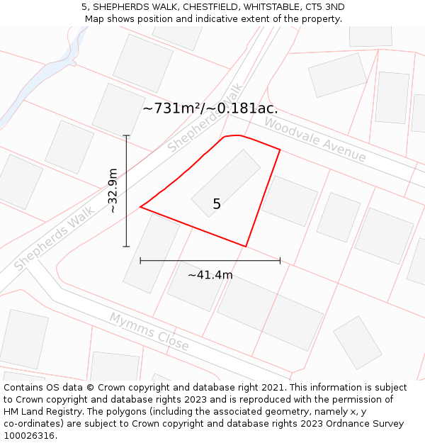 5, SHEPHERDS WALK, CHESTFIELD, WHITSTABLE, CT5 3ND: Plot and title map