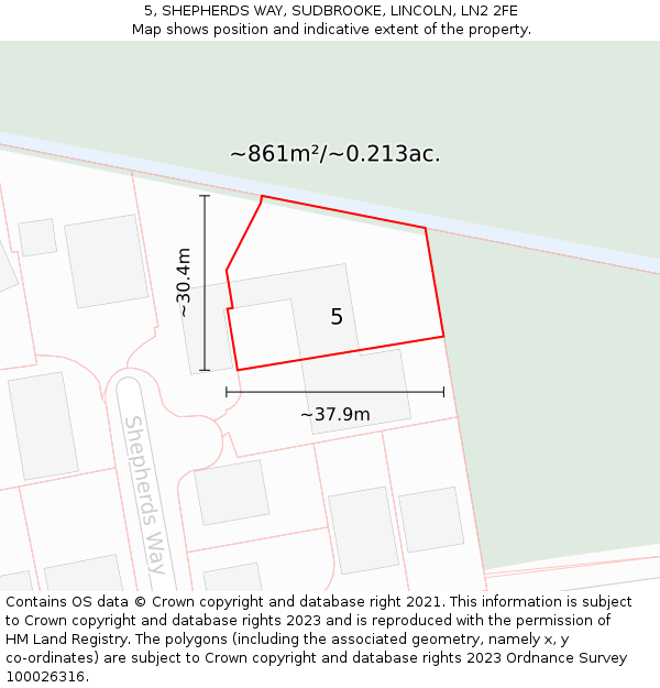 5, SHEPHERDS WAY, SUDBROOKE, LINCOLN, LN2 2FE: Plot and title map