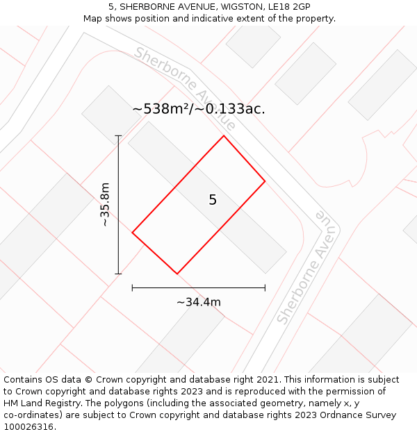 5, SHERBORNE AVENUE, WIGSTON, LE18 2GP: Plot and title map