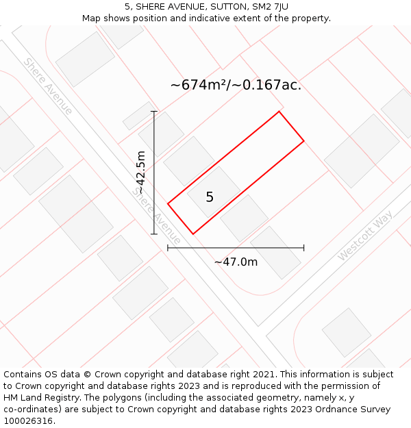 5, SHERE AVENUE, SUTTON, SM2 7JU: Plot and title map