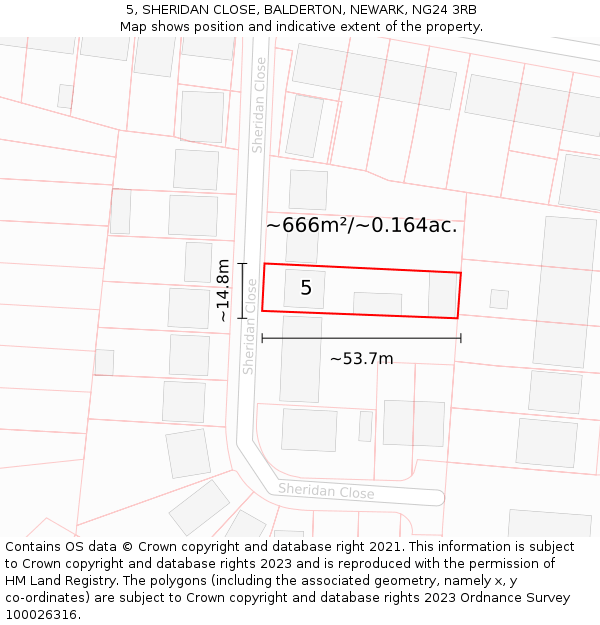 5, SHERIDAN CLOSE, BALDERTON, NEWARK, NG24 3RB: Plot and title map