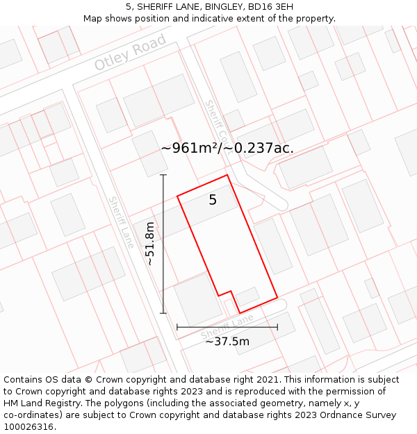 5, SHERIFF LANE, BINGLEY, BD16 3EH: Plot and title map