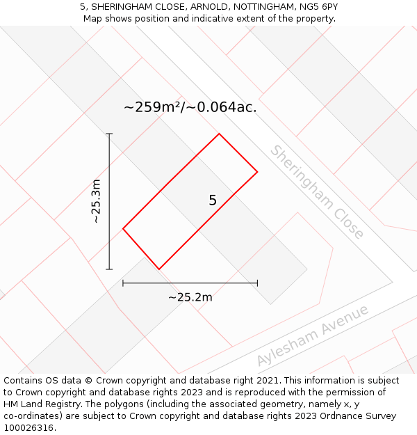 5, SHERINGHAM CLOSE, ARNOLD, NOTTINGHAM, NG5 6PY: Plot and title map