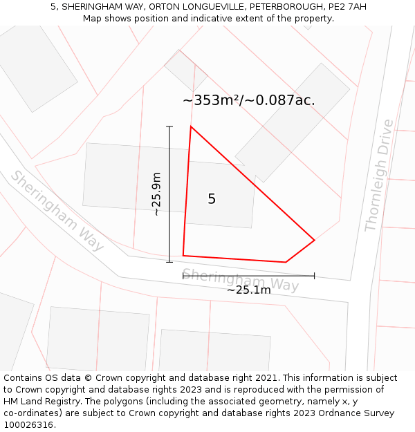 5, SHERINGHAM WAY, ORTON LONGUEVILLE, PETERBOROUGH, PE2 7AH: Plot and title map