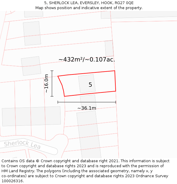 5, SHERLOCK LEA, EVERSLEY, HOOK, RG27 0QE: Plot and title map