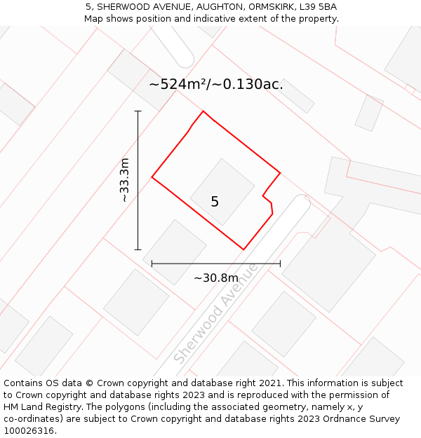 5, SHERWOOD AVENUE, AUGHTON, ORMSKIRK, L39 5BA: Plot and title map